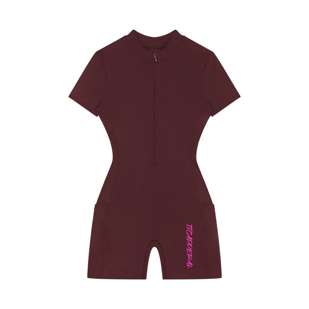 Women's SMILE FACE graffiti logo Quarter-Zip Sleeve Romper