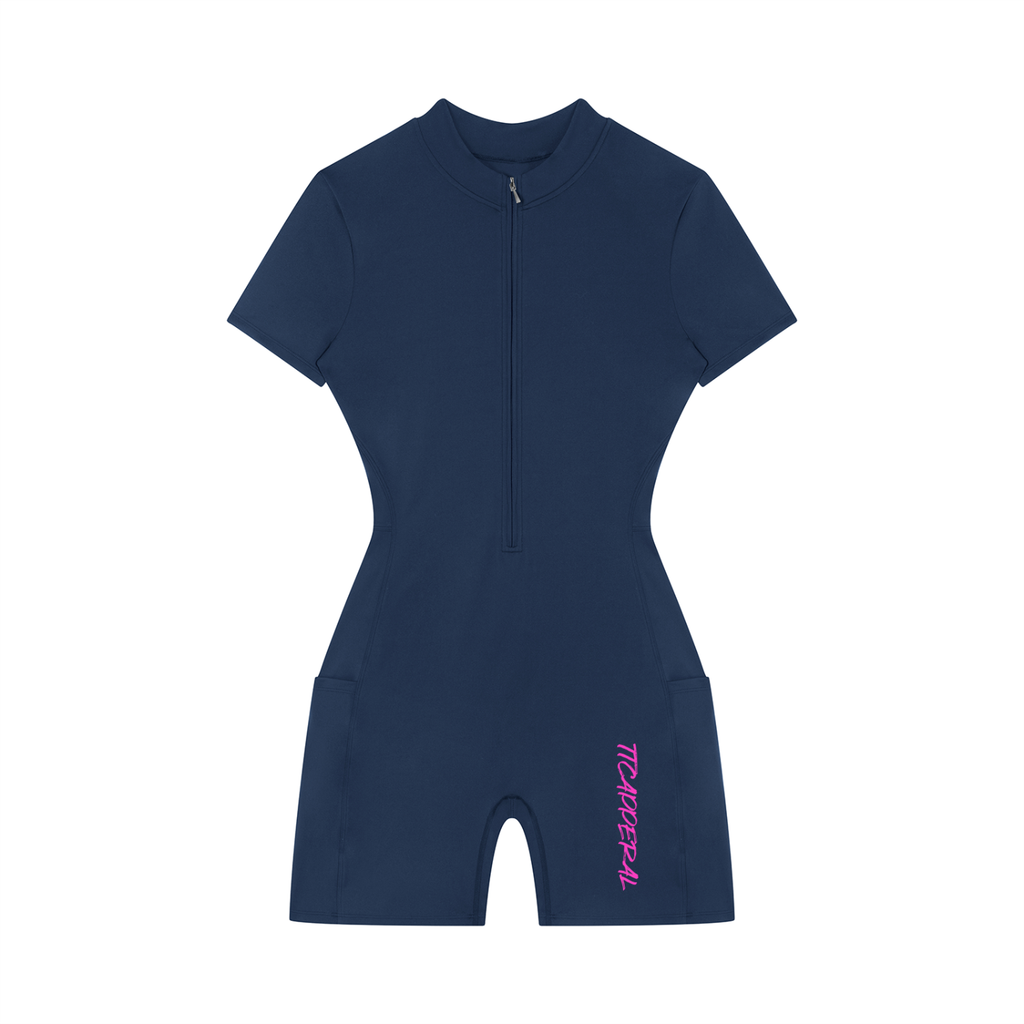 Women's SMILE FACE graffiti logo Quarter-Zip Sleeve Romper
