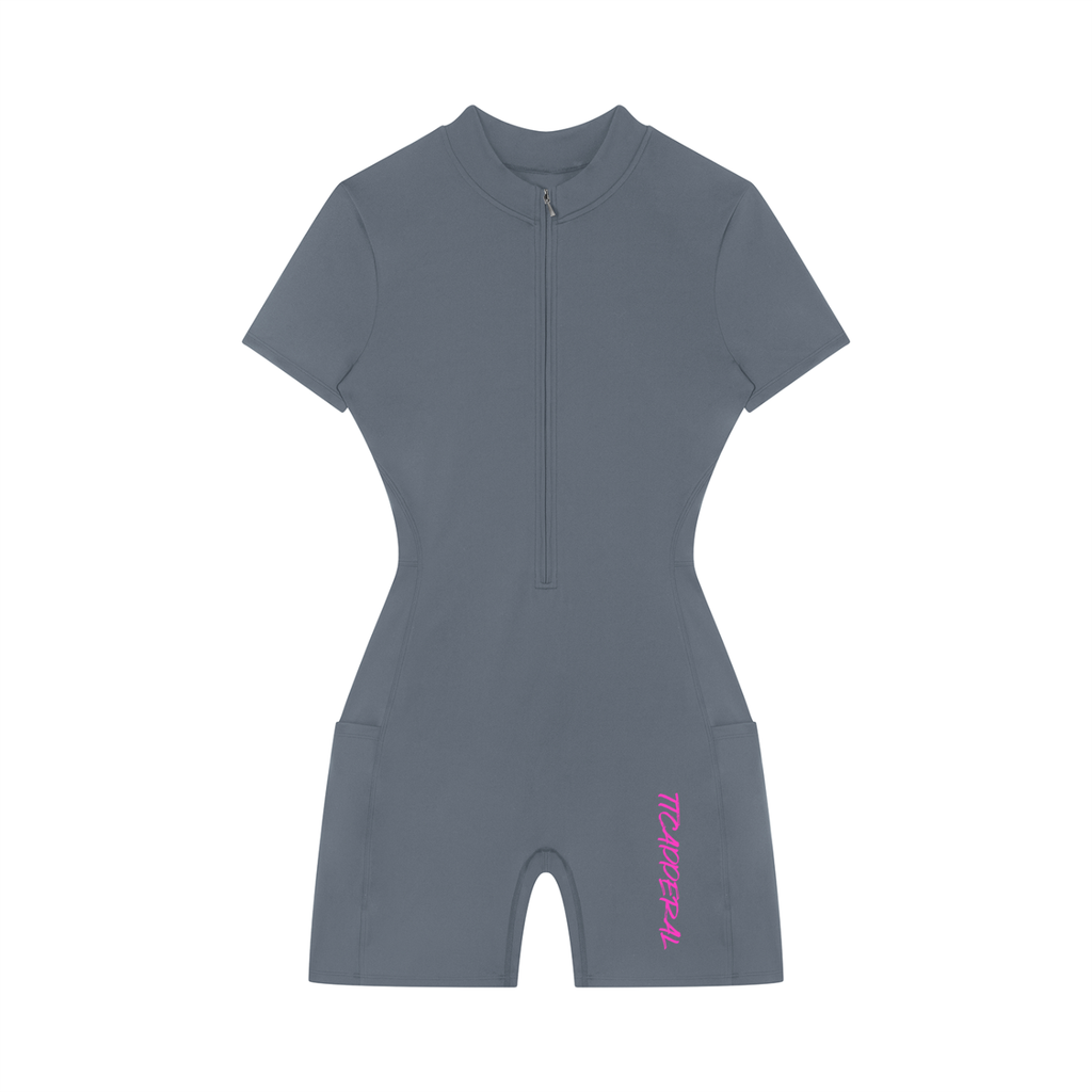 Women's SMILE FACE graffiti logo Quarter-Zip Sleeve Romper