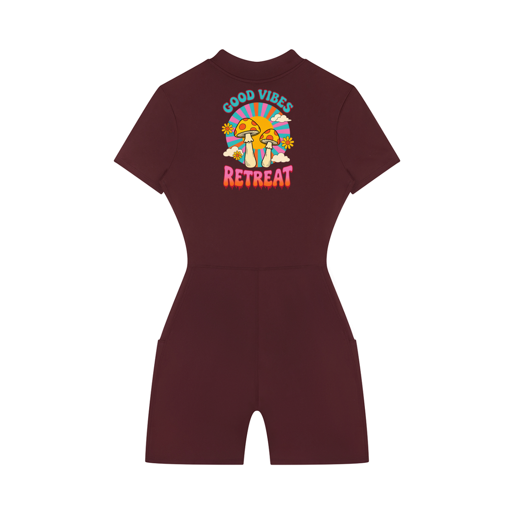 Women's  GOOD VIBES graffiti logo Quarter-Zip/Sleeve Romper