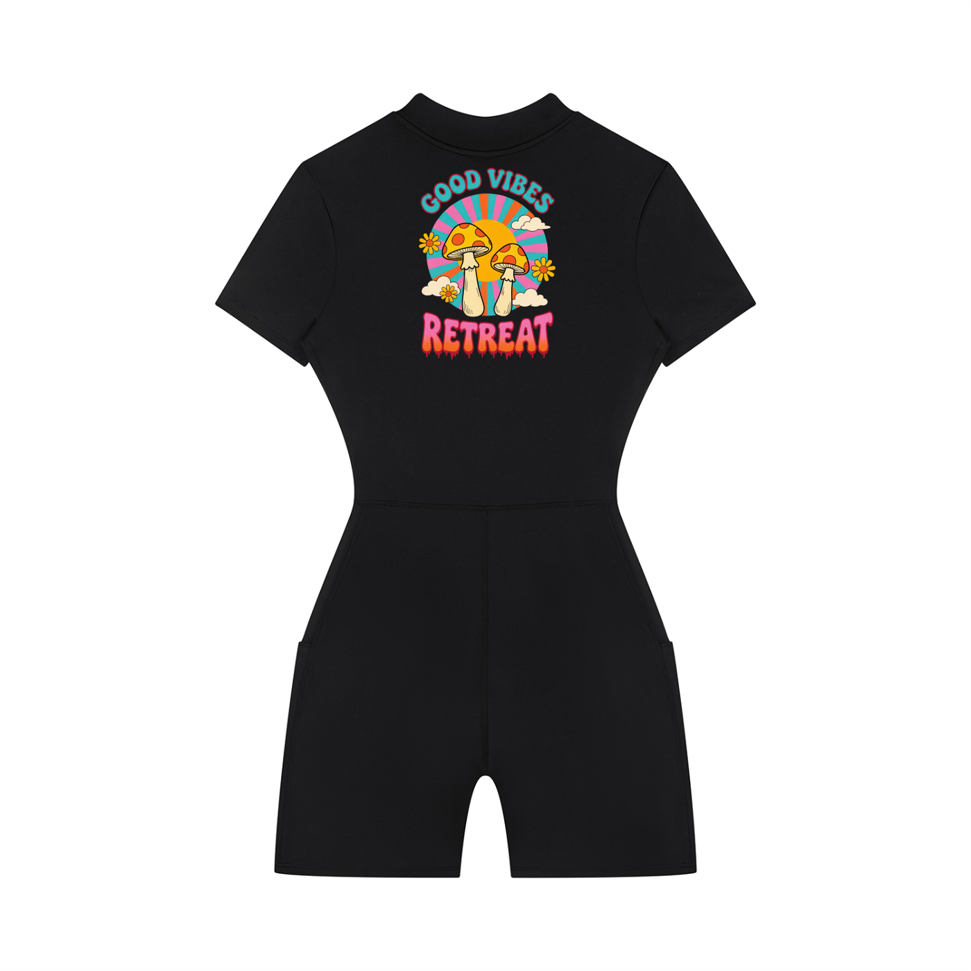 Women's  GOOD VIBES graffiti logo Quarter-Zip/Sleeve Romper