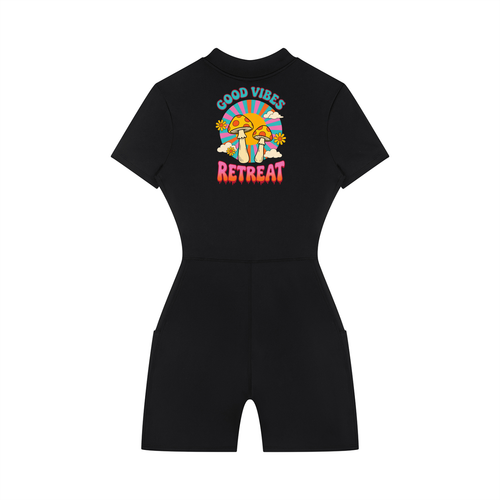 Women's  GOOD VIBES graffiti logo Quarter-Zip/Sleeve Romper