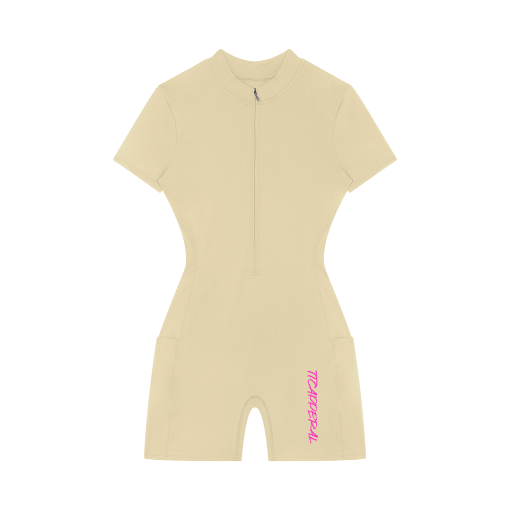 Women's SMILE FACE graffiti logo Quarter-Zip Sleeve Romper