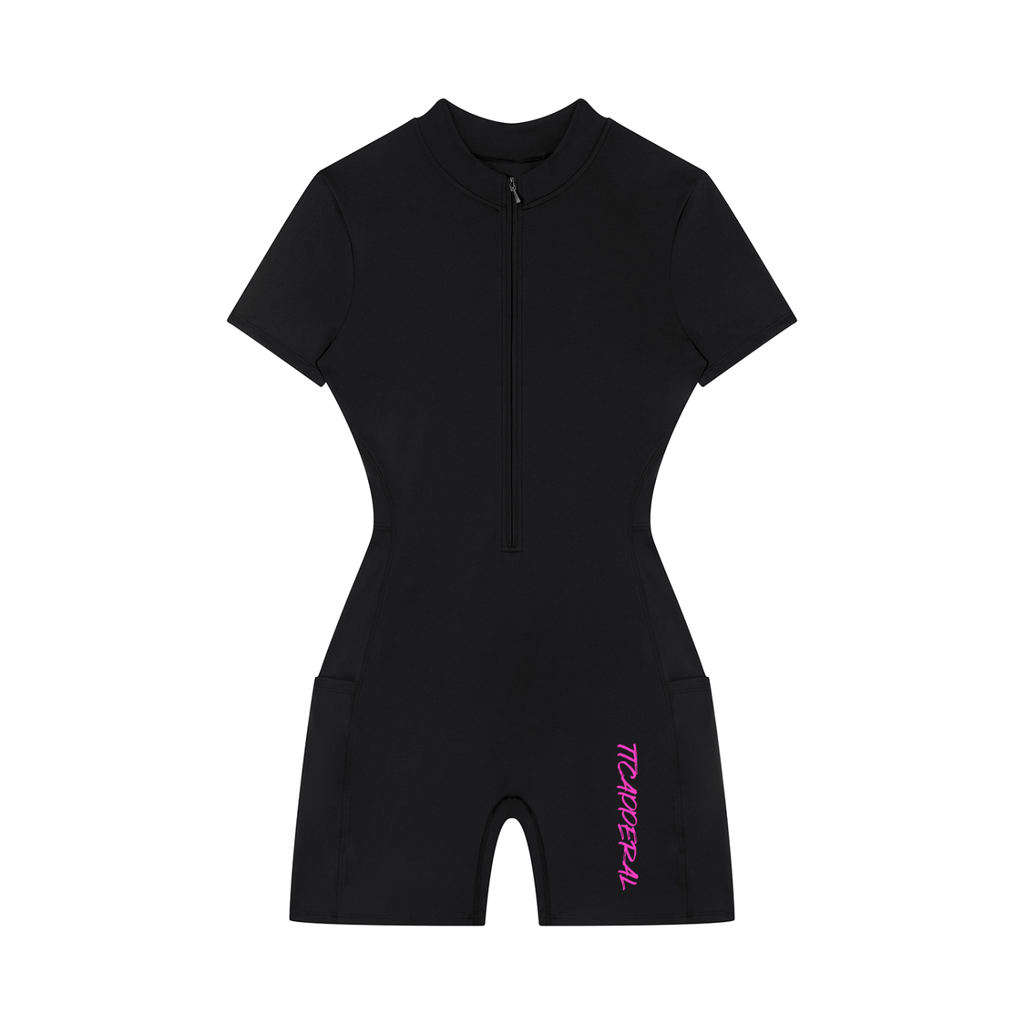 Women's SMILE FACE graffiti logo Quarter-Zip Sleeve Romper