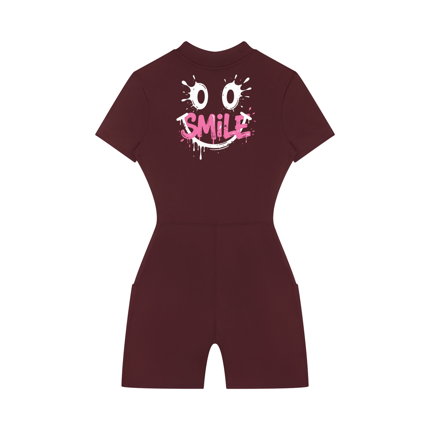 Women's SMILE FACE graffiti logo Quarter-Zip Sleeve Romper